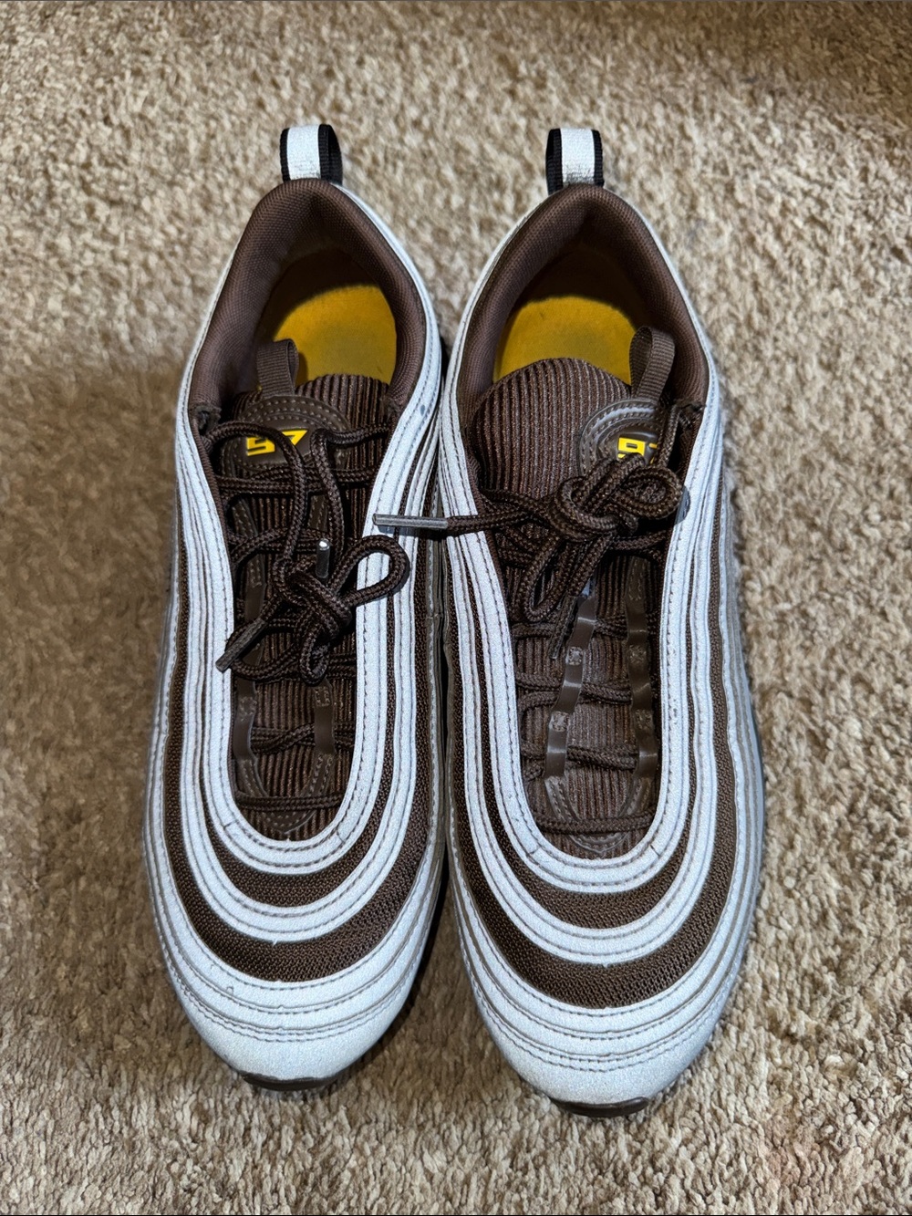 AirMax 97 Nike Men's Brown and White Retro-Style Sneakers